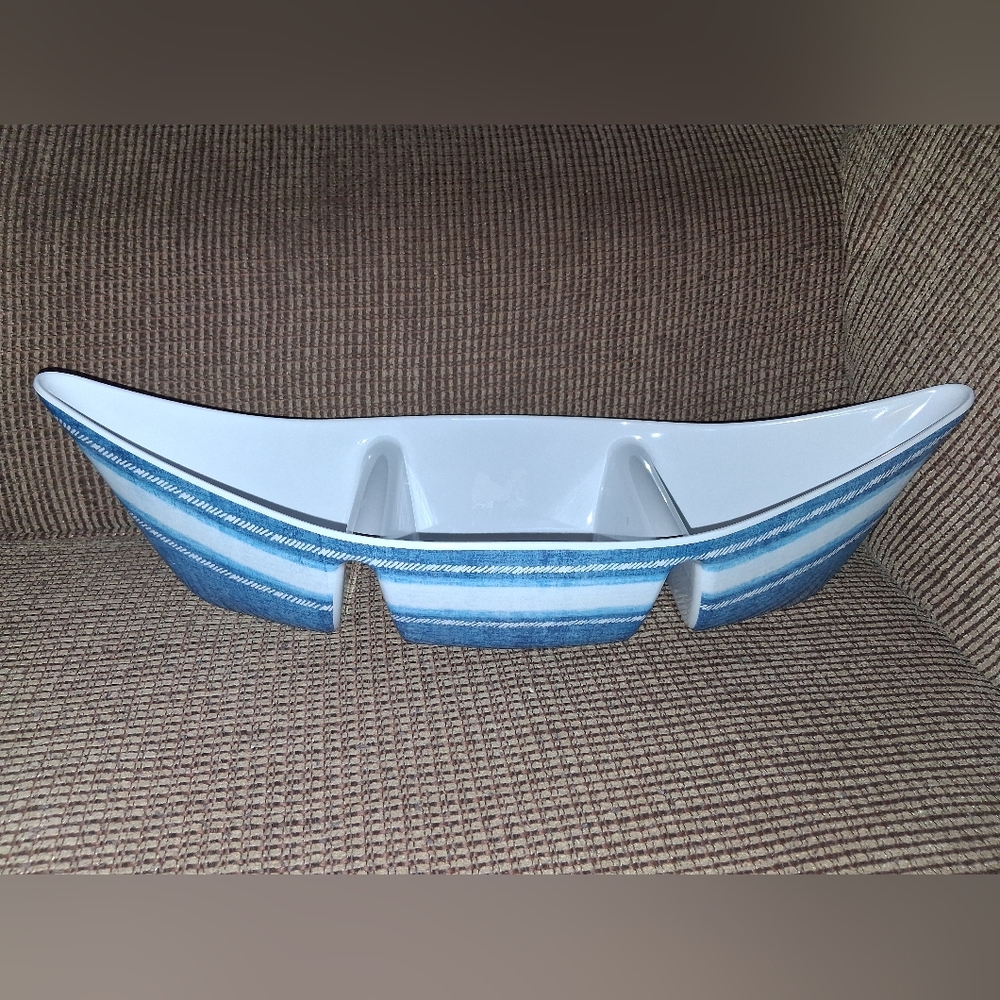 Nautica Melamine Row Boat Dip Appetizer Tray 3 Compartment 18"